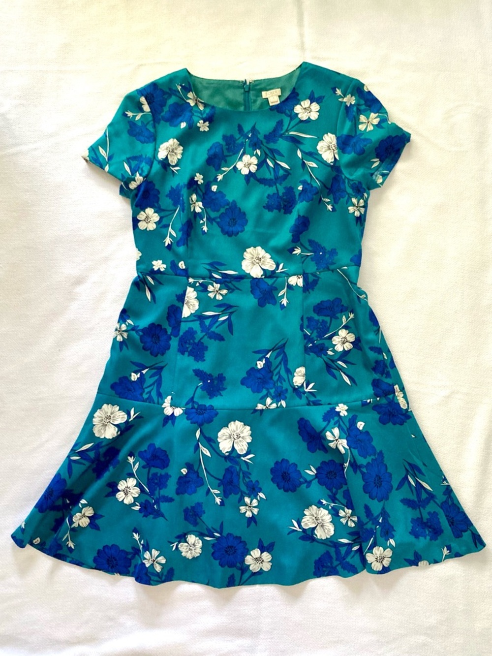 J.Crew Blue Green Floral Flounce Dress